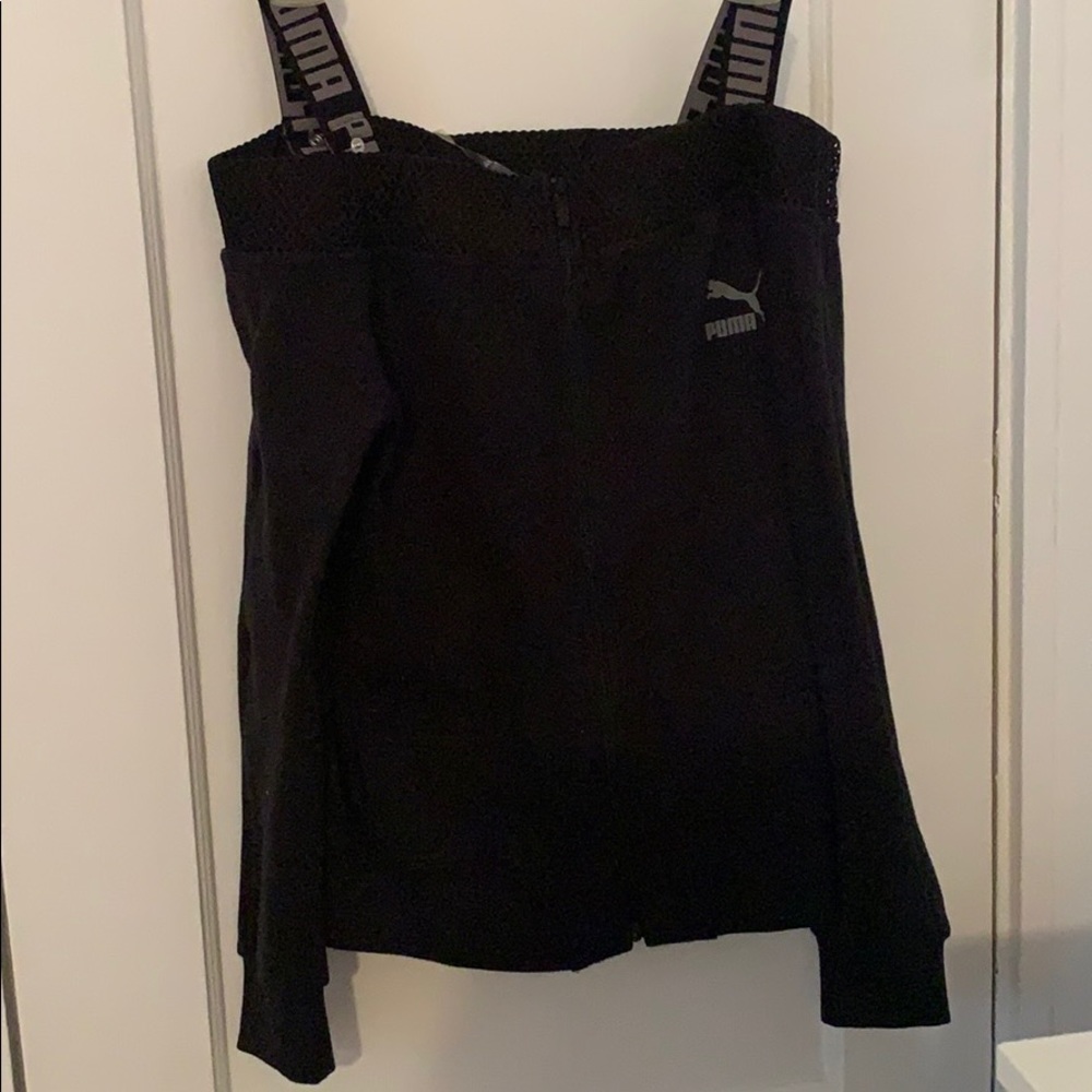 Puma off the shoulder hoodie material